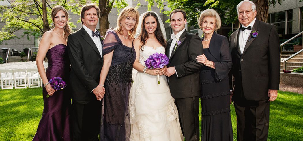 Bride and Groom with Family in Wedding portrait outside in Philadelphia, PA - Event Planning