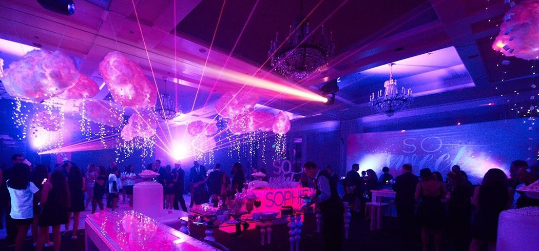 Bat Mitzvah party people dancing and party lights and sculptural element in Philadelphia, PA - Event Planning